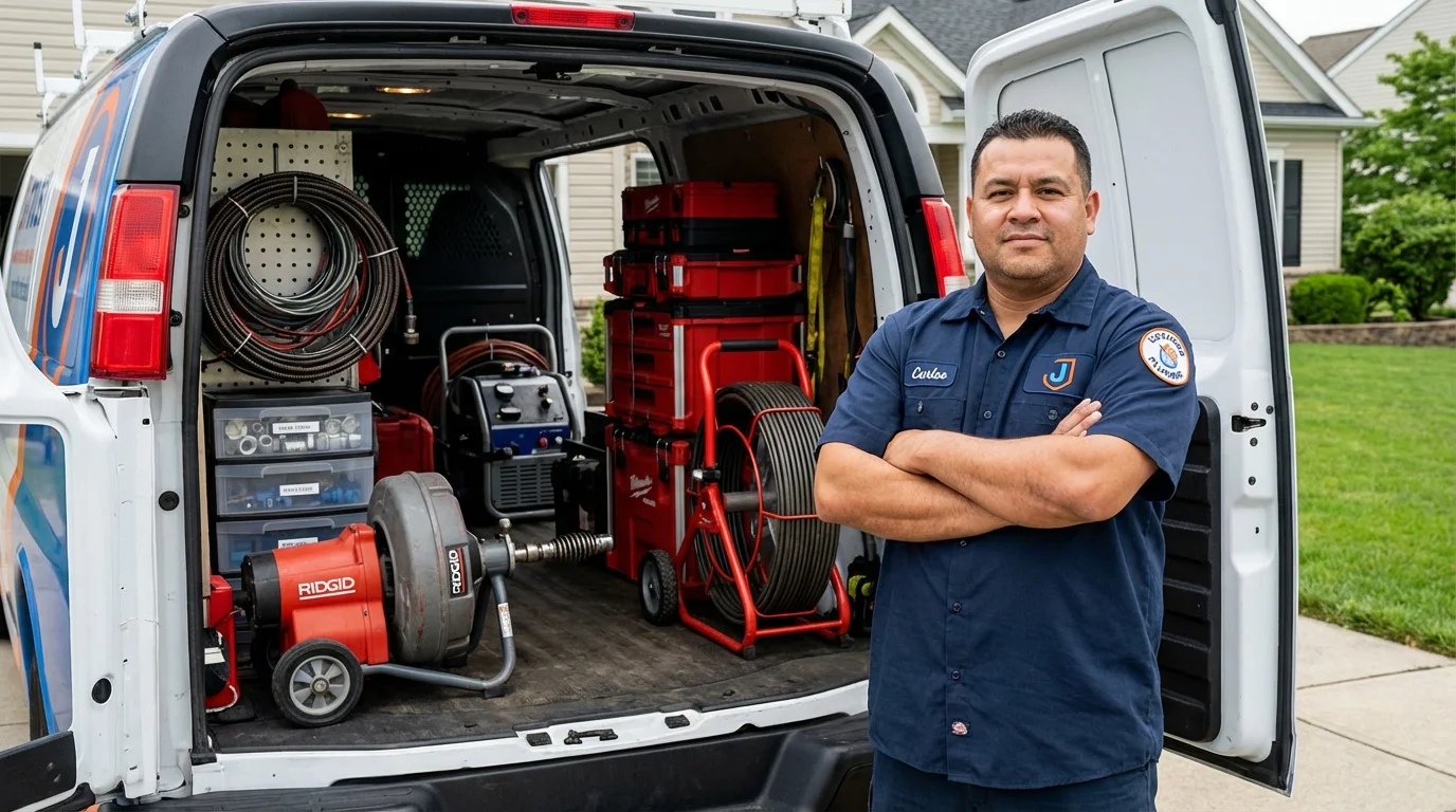 Professional drain cleaning equipment and Johns Plumbing LLC plumber in Cheboygan