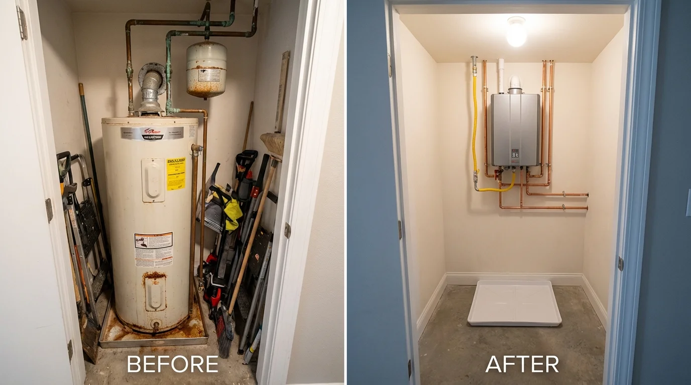 Tank water heater versus wall-mounted tankless unit comparison for Cheboygan, MI homeowners